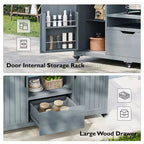 Isla de cocina exterior negra de 66.5 pulgadas para parrillas Big Green Egg, carrito de parrilla exterior de madera maciza para parrilla de mesa con tapa de acero inoxidable