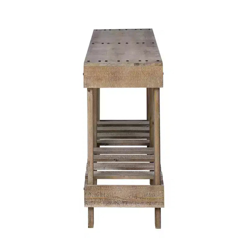 62.9 Mesa consola de entrada para casa de campo con estante de almacenamiento, mesa de pasillo de madera maciza de abeto con detalles de remaches de metal para sala de estar - Panipeachy