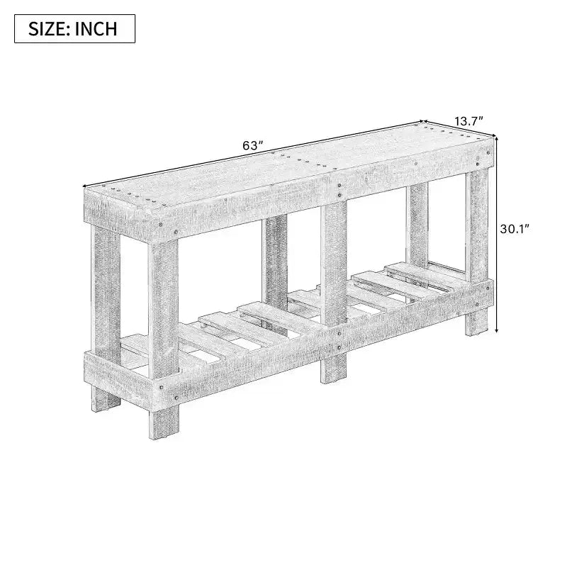 62.9 Mesa consola de entrada para casa de campo con estante de almacenamiento, mesa de pasillo de madera maciza de abeto con detalles de remaches de metal para sala de estar - Panipeachy