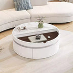 Mesa de centro elevable con cajón, mesa central redonda con almacenamiento, mesa de centro moderna de madera ajustable con almacenamiento para sala de estar, blanco