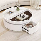 Mesa de centro elevable con cajón, mesa central redonda con almacenamiento, mesa de centro moderna de madera ajustable con almacenamiento para sala de estar, blanco