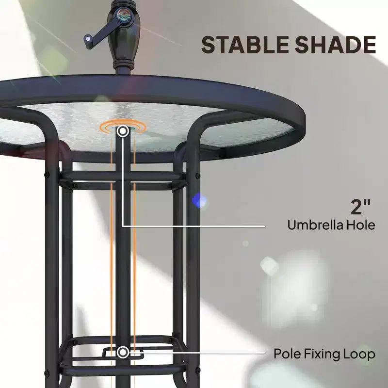Juego de barra de exterior de 4 piezas con sombrilla, juego de comedor para patio con 2 sillas plegables, mesa de vidrio templado con textura ondulada para patio trasero, jardín, terraza, junto a la piscina