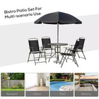 Juego de comedor para patio de 6 piezas para 4 personas con sombrilla, mesa y sillas de exterior con 4 sillas de comedor plegables y mesa redonda de cristal