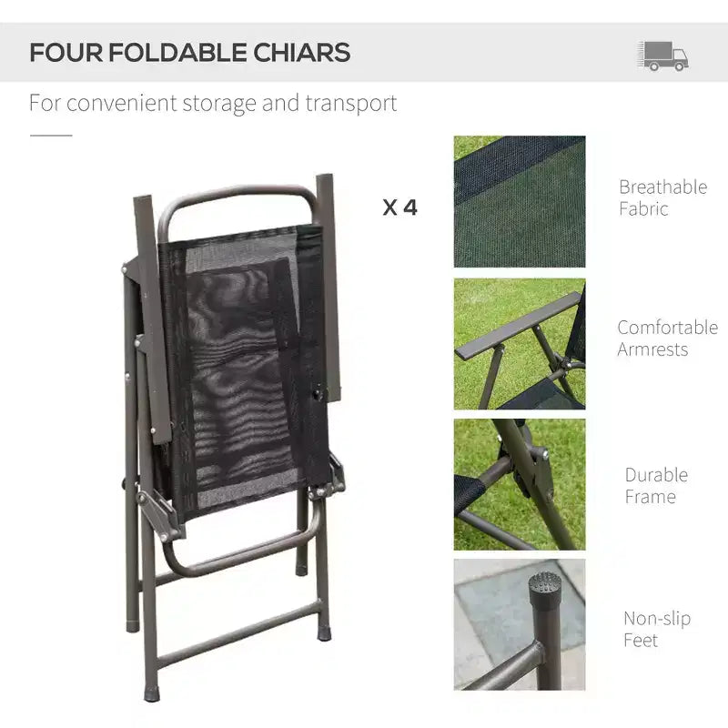 Juego de comedor para patio de 6 piezas para 4 personas con sombrilla, mesa y sillas de exterior con 4 sillas de comedor plegables y mesa redonda de cristal