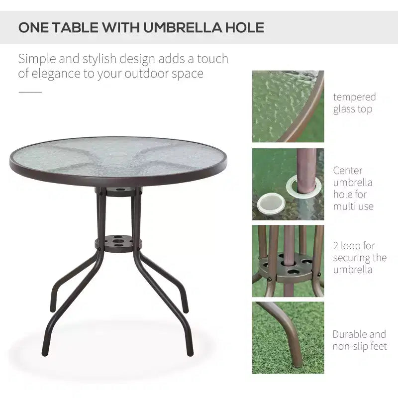 Juego de comedor para patio de 6 piezas para 4 personas con sombrilla, mesa y sillas de exterior con 4 sillas de comedor plegables y mesa redonda de cristal
