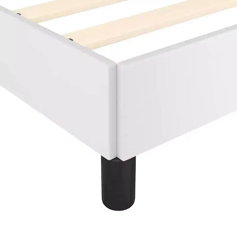 Base de cama de piel sintética blanca, Contrachapado, Madera de ingeniería, Matrimonial