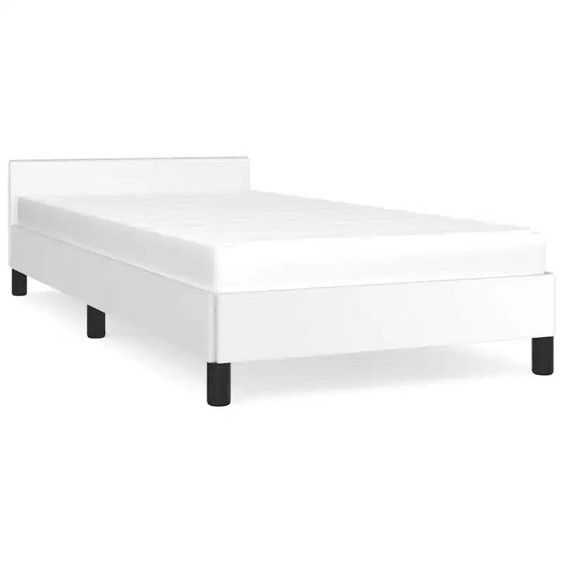 Estructura de cama con cabecero de piel sintética blanca, madera contrachapada, madera de ingeniería