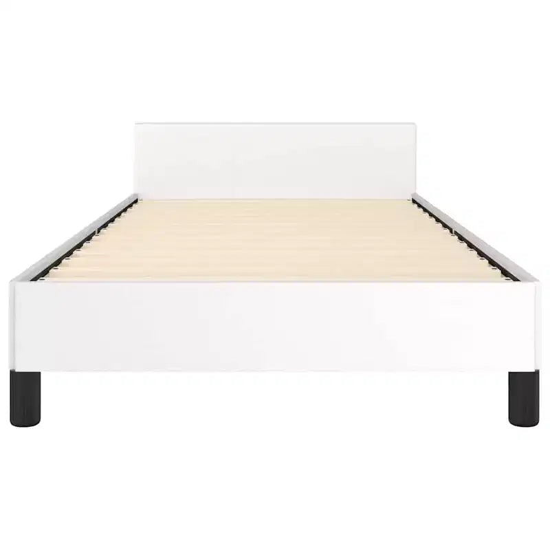 Estructura de cama con cabecero de piel sintética blanca, madera contrachapada, madera de ingeniería