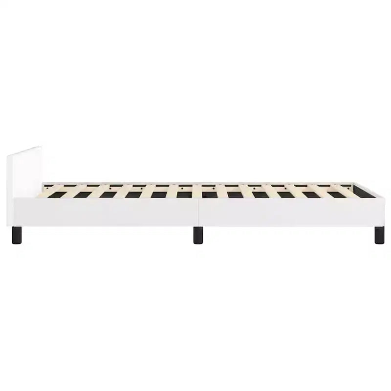 Estructura de cama con cabecero de piel sintética blanca, madera contrachapada, madera de ingeniería