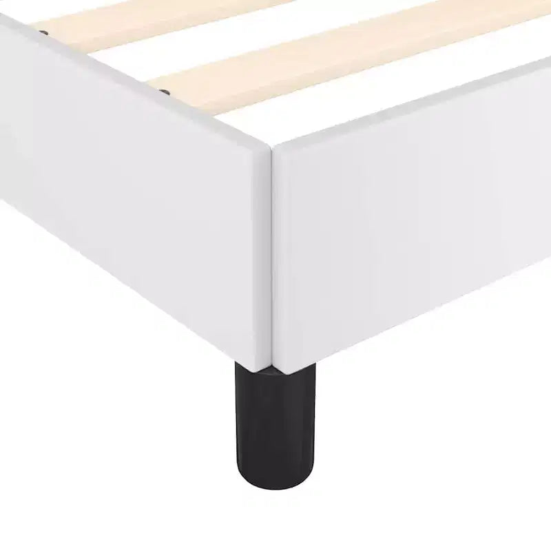 Estructura de cama con cabecero de piel sintética blanca, madera contrachapada, madera de ingeniería