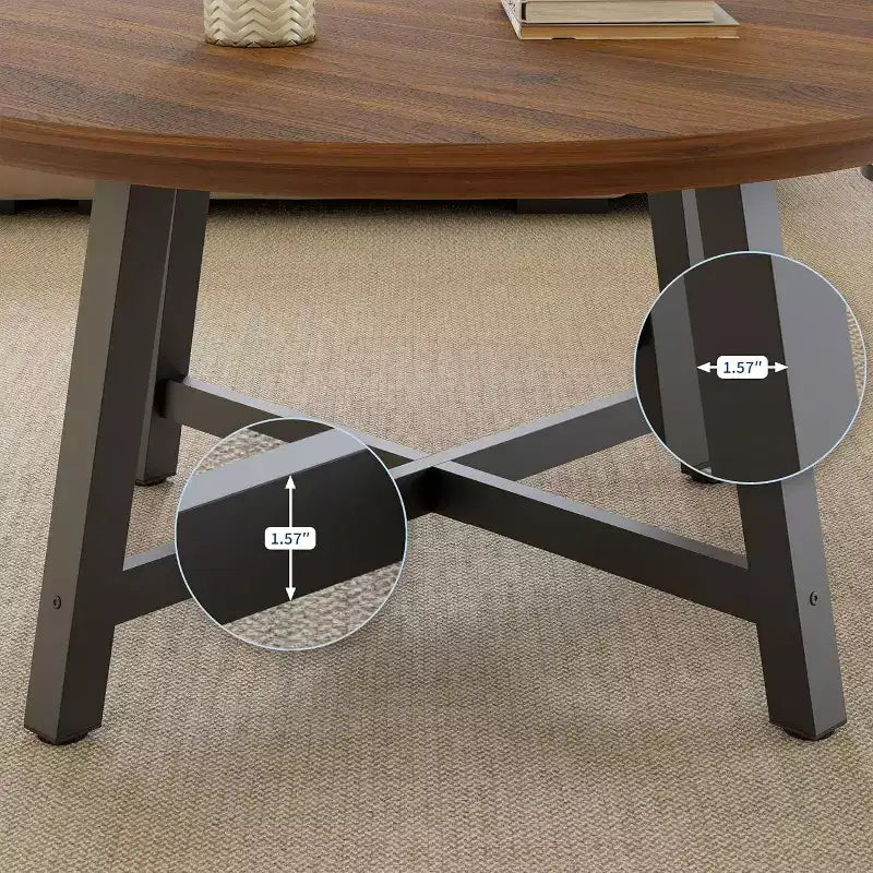 Mesa de centro redonda 36, mesas auxiliares grandes negras con patas ajustables, patas engrosadas y vetas de madera diseñadas para la oficina en casa