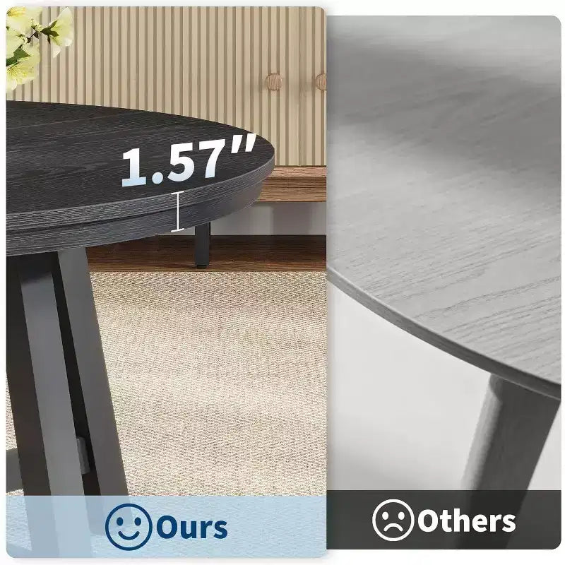 Mesa de centro redonda 36, mesas auxiliares grandes negras con patas ajustables, patas engrosadas y vetas de madera diseñadas para la oficina en casa