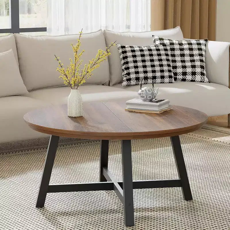 Mesa de centro redonda 36, mesas auxiliares grandes negras con patas ajustables, patas engrosadas y vetas de madera diseñadas para la oficina en casa