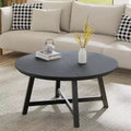 Round Coffee Table 36 Large Center Table Black Accent Tables with Adjustable Feet, Thickened Legs and Designed Wood Grain for Home Office