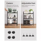 Estantería metálica de 3 niveles con ruedas, unidad de almacenamiento de malla, marcos laterales en X, 23.6 pulgadas de ancho, color negro, para entrada o cocina
