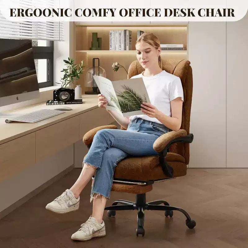 Silla ergonómica de oficina para la oficina en casa, silla ejecutiva de escritorio con respaldo alto, reposapiés retráctil y asiento ancho, silla giratoria de ordenador de alta resistencia
