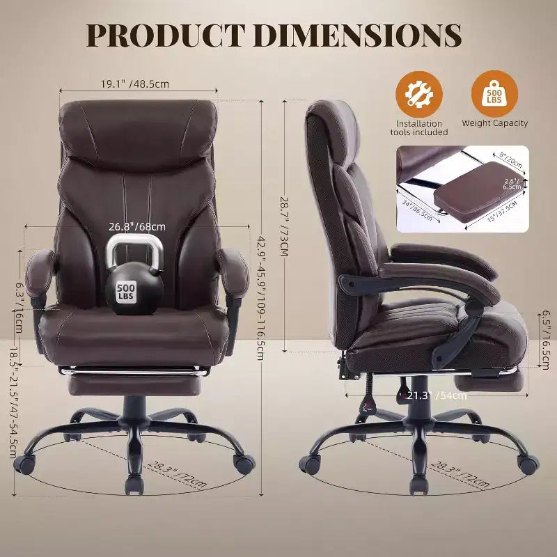 Silla ergonómica de oficina para la oficina en casa, silla ejecutiva de escritorio con respaldo alto, reposapiés retráctil y asiento ancho, silla giratoria de ordenador de alta resistencia