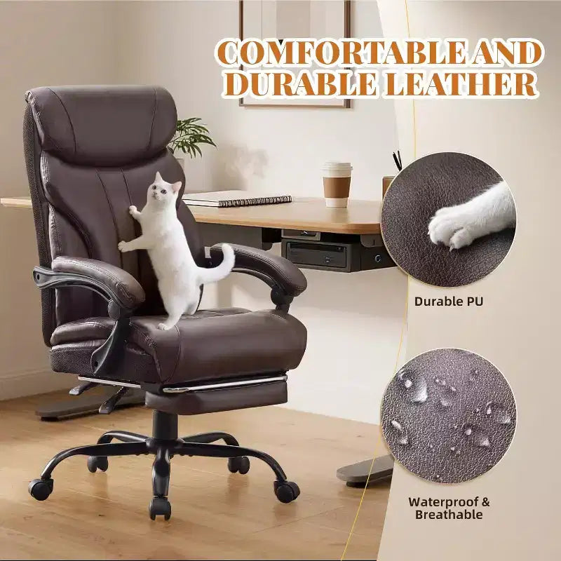 Silla ergonómica de oficina para la oficina en casa, silla ejecutiva de escritorio con respaldo alto, reposapiés retráctil y asiento ancho, silla giratoria de ordenador de alta resistencia