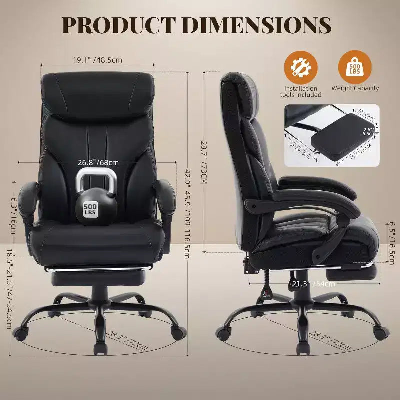 Silla ergonómica de oficina para la oficina en casa, silla ejecutiva de escritorio con respaldo alto, reposapiés retráctil y asiento ancho, silla giratoria de ordenador de alta resistencia
