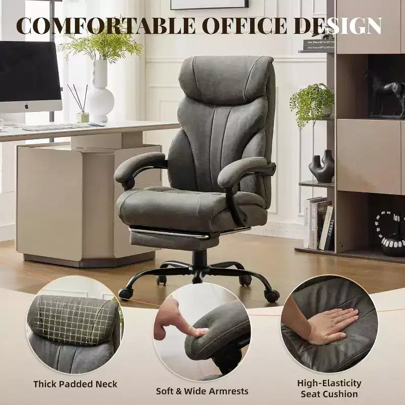 Silla ergonómica de oficina para la oficina en casa, silla ejecutiva de escritorio con respaldo alto, reposapiés retráctil y asiento ancho, silla giratoria de ordenador de alta resistencia