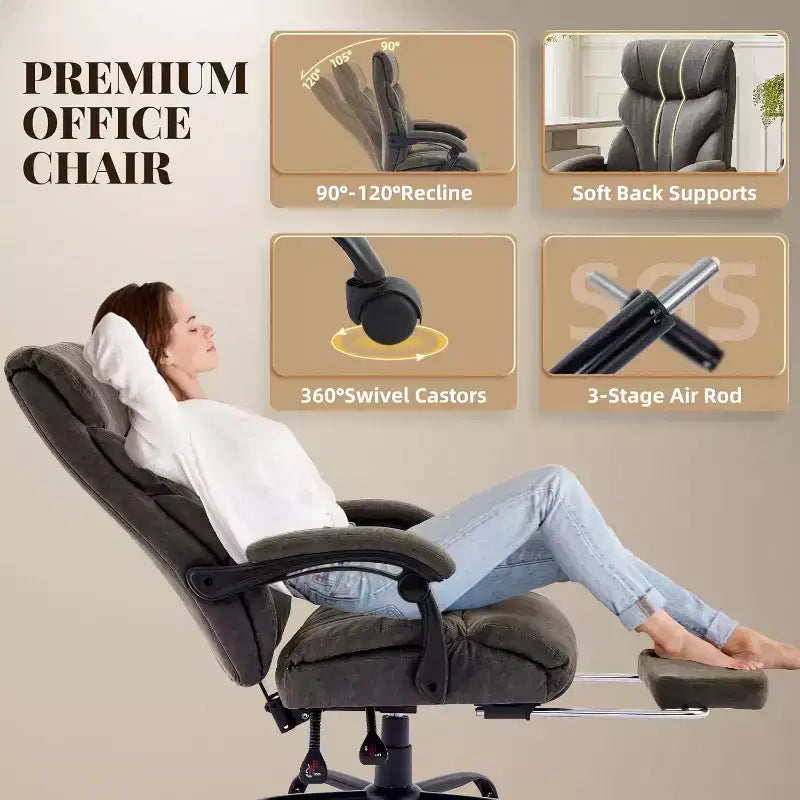 Silla ergonómica de oficina para la oficina en casa, silla ejecutiva de escritorio con respaldo alto, reposapiés retráctil y asiento ancho, silla giratoria de ordenador de alta resistencia