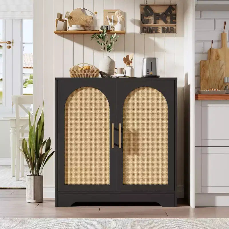 Aparador moderno con 2 puertas de ratán - Mesa consola/aparador con almacenamiento para sala de estar, comedor y recibidor