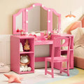 Garvee Kids Vanity Table Set, Princess Makeup Desk & Chair Set with touch Light Detachable Tri-Folding Mirror,Pretend Play Vanity Set
