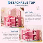 Juego de tocador infantil Garvee, escritorio y silla de maquillaje de princesa con luz táctil, espejo triple plegable desmontable, juego de tocador de juguete