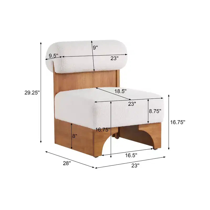 Sillón Homy Casa con respaldo enrollado y base de madera maciza, tapicería de bouclé