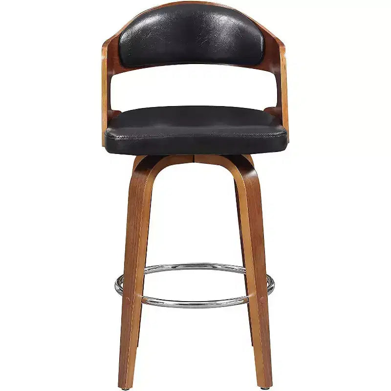 Taburetes de mostrador Okak de 27 pulgadas, 1 unidad, taburetes de bar giratorios de mediados de siglo con tapicería de piel sintética y estructura de madera, sillas de bar con detalles de cobre para cocina