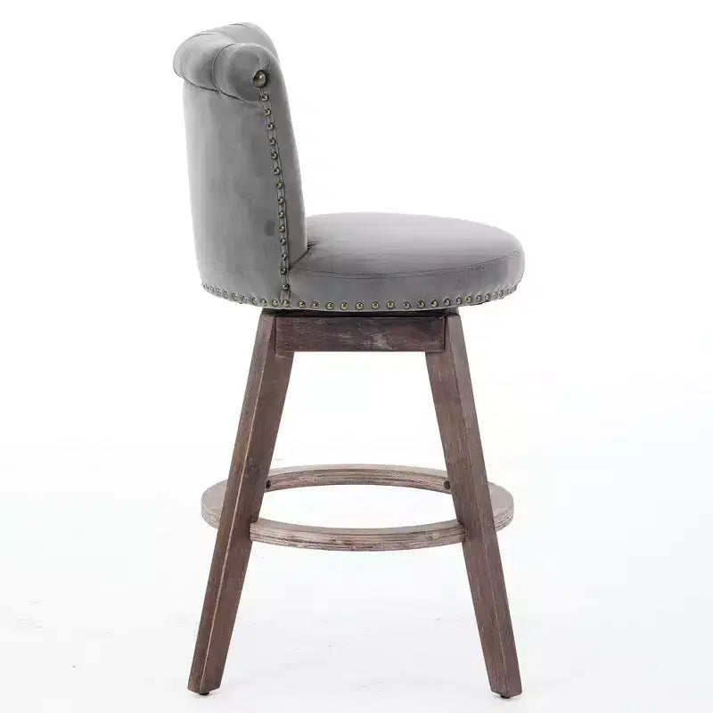 Taburetes de barra Okak de 26 pulgadas, juego de 2 con giro de 360 grados, taburetes de bar tapizados de terciopelo con respaldo capitoné y patas de madera para isla de cocina, barra de bar para el hogar