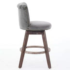 Taburetes de barra Okak de 26 pulgadas, juego de 2 con giro de 360 grados, taburetes de bar tapizados de terciopelo con respaldo capitoné y patas de madera para isla de cocina, barra de bar para el hogar