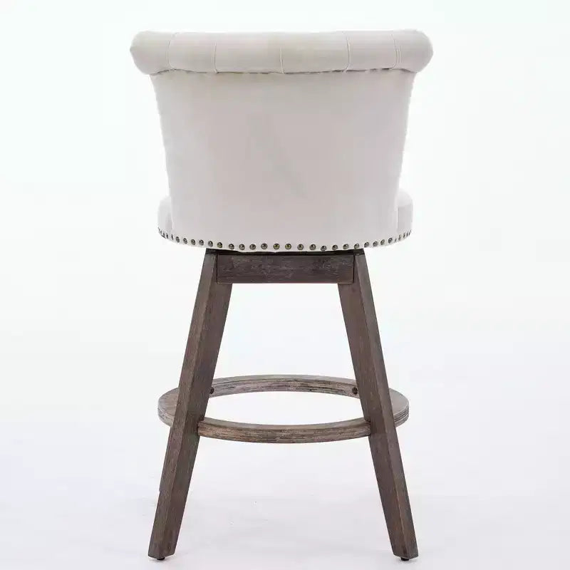Taburetes de barra Okak de 26 pulgadas, juego de 2 con giro de 360 grados, taburetes de bar tapizados de terciopelo con respaldo capitoné y patas de madera para isla de cocina, barra de bar para el hogar
