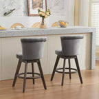 Taburetes de barra Okak de 26 pulgadas, juego de 2 con giro de 360 grados, taburetes de bar tapizados de terciopelo con respaldo capitoné y patas de madera para isla de cocina, barra de bar para el hogar