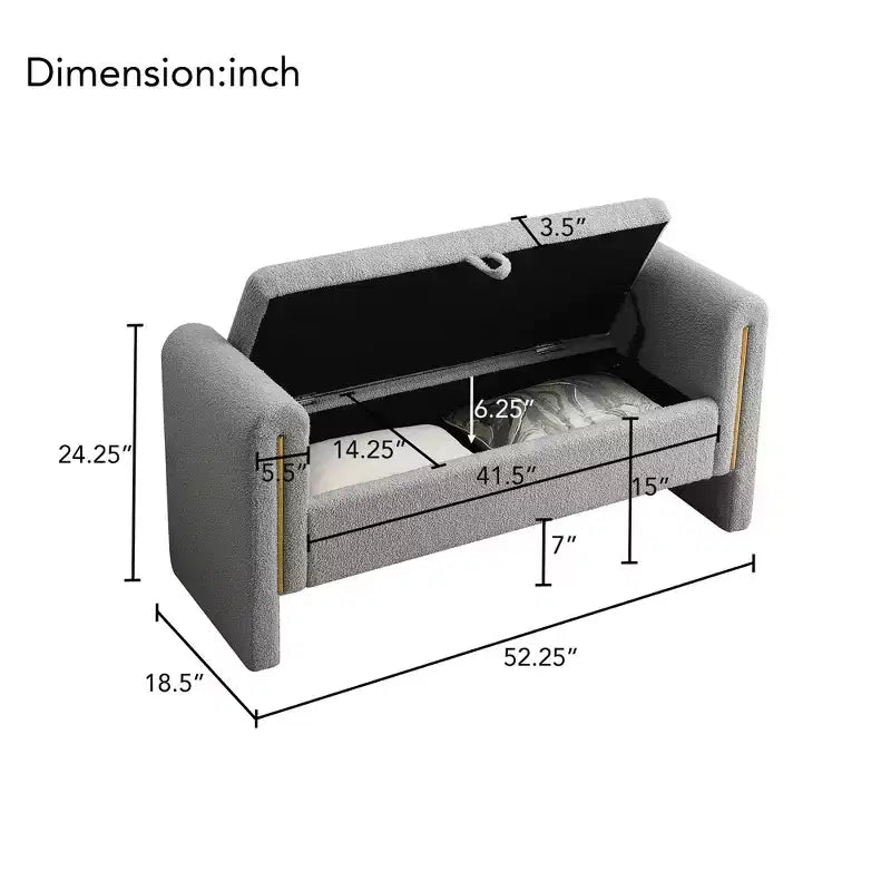 Banco tapizado moderno para dormitorio, otomana grande con almacenamiento y reposabrazos para pie de cama, sala de estar, entrada o sala de lectura