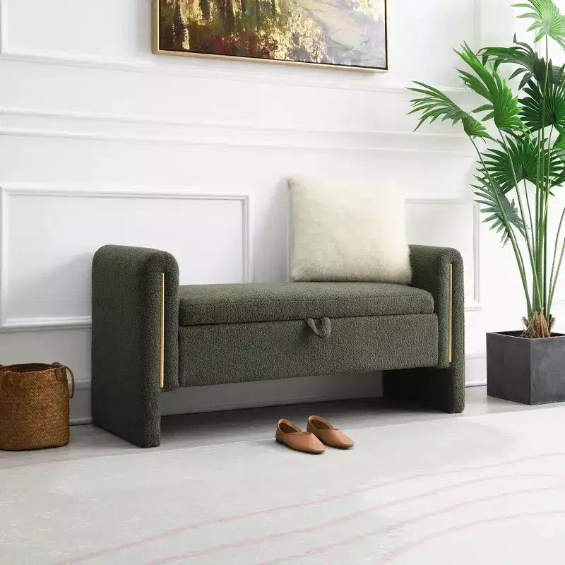 Banco tapizado moderno para dormitorio, otomana grande con almacenamiento y reposabrazos para pie de cama, sala de estar, entrada o sala de lectura