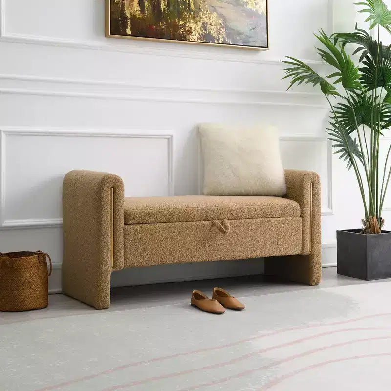 Banco tapizado moderno para dormitorio, otomana grande con almacenamiento y reposabrazos para pie de cama, sala de estar, entrada o sala de lectura