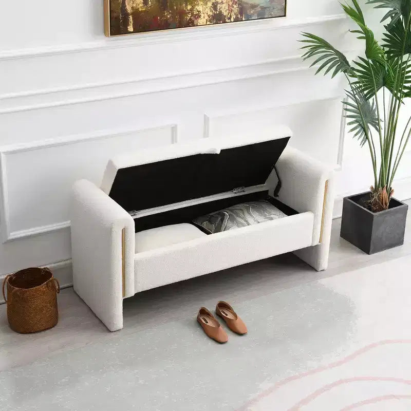 Banco tapizado moderno para dormitorio, otomana grande con almacenamiento y reposabrazos para pie de cama, sala de estar, entrada o sala de lectura