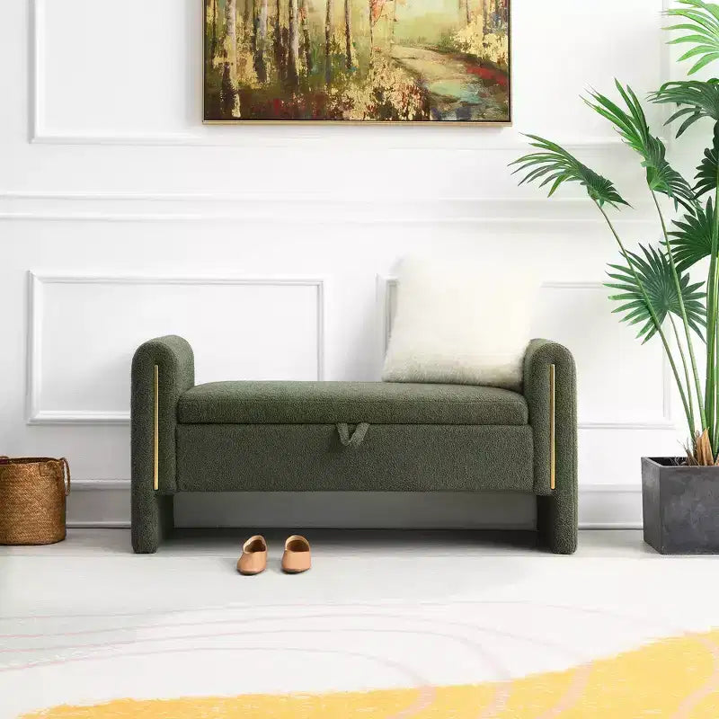 Banco tapizado moderno para dormitorio, otomana grande con almacenamiento y reposabrazos para pie de cama, sala de estar, entrada o sala de lectura