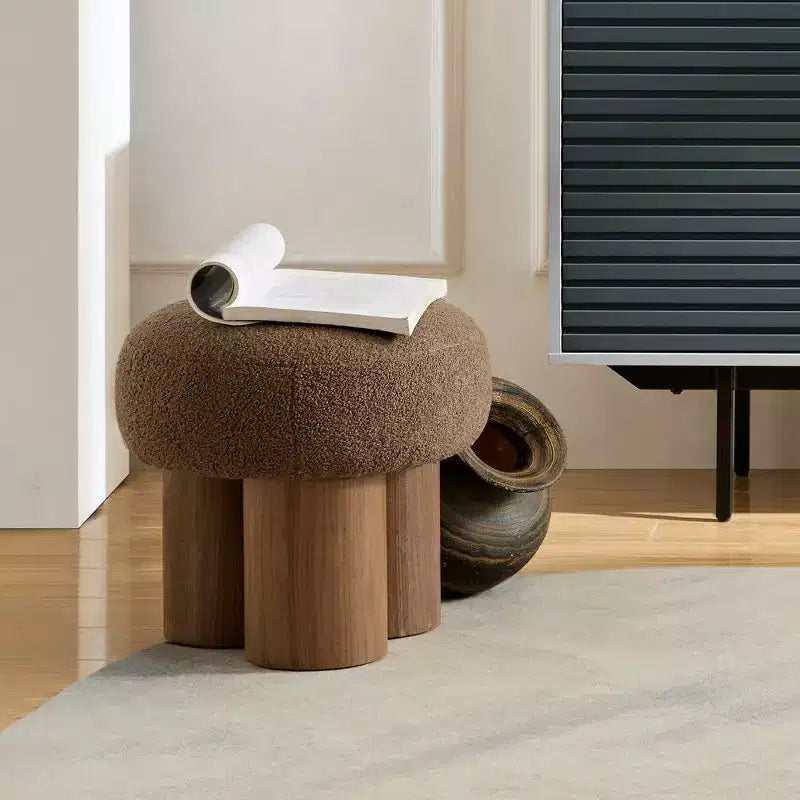 TUYOHW Taburete de Seta, otomana de felpa con patas de aspecto de madera, taburete auxiliar en forma de barril de 43 cm para sala de estar o entrada