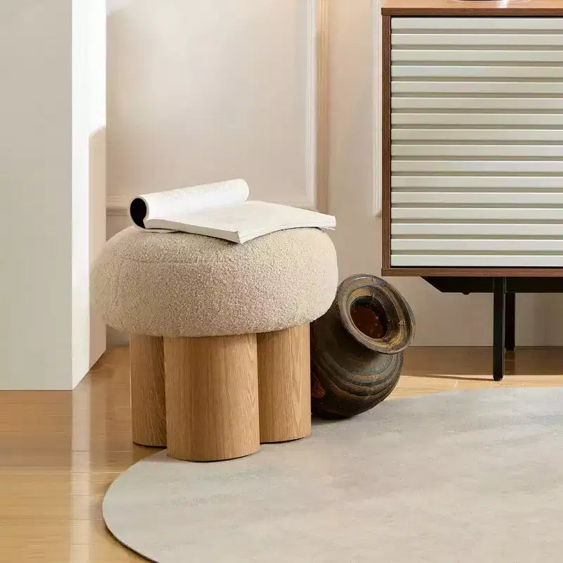 TUYOHW Taburete de Seta, otomana de felpa con patas de aspecto de madera, taburete auxiliar en forma de barril de 43 cm para sala de estar o entrada