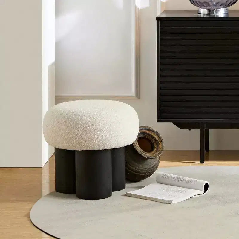 TUYOHW Taburete de Seta, otomana de felpa con patas de aspecto de madera, taburete auxiliar en forma de barril de 43 cm para sala de estar o entrada