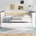 GDFStudio Gibson Wood Daybed with Storage Shelves and Upholstered Backrest