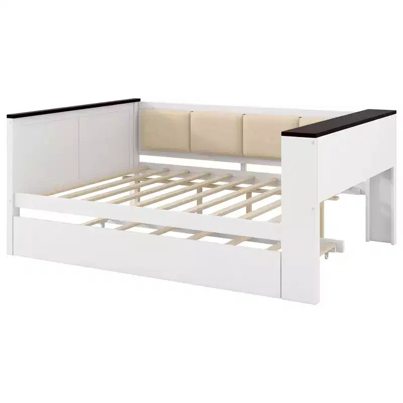 Cama de día de madera Gibson de GDFStudio con estantes de almacenamiento y respaldo tapizado
