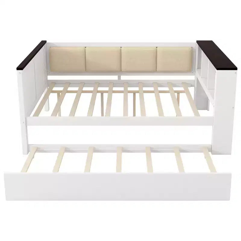 Cama de día de madera Gibson de GDFStudio con estantes de almacenamiento y respaldo tapizado
