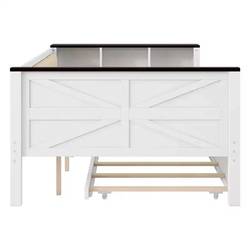 Cama de día de madera Gibson de GDFStudio con estantes de almacenamiento y respaldo tapizado