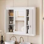 MAYEERTY 35 Armario de baño con botiquín con 5 estantes cerrados y ajustables Armario de almacenamiento de pared para baño con puertas de cristal blanco