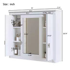 MAYEERTY 35 Armario de baño con botiquín con 5 estantes cerrados y ajustables Armario de almacenamiento de pared para baño con puertas de cristal blanco