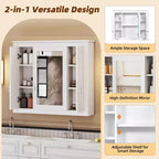 MAYEERTY 35 Armario de baño con botiquín con 5 estantes cerrados y ajustables Armario de almacenamiento de pared para baño con puertas de cristal blanco