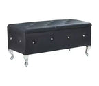 Banco otomana de almacenamiento, con asiento capitoné y patas de metal, banco de almacenamiento para dormitorio en cuero, banco otomana para sala de estar, dormitorio, negro